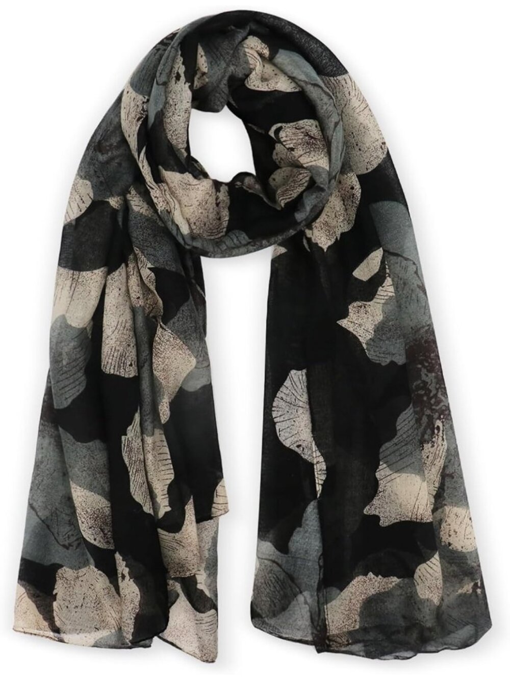 Women's Black Flower Cover Hijab Cotton Voile Wrap for Spring Fall Scarf Shawl